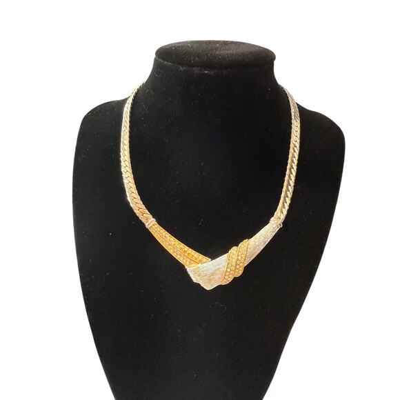 Authentic Christian Dior Herringbone Two-tone Choker*Swarovski Crystals*EUC - Picture 1 of 6